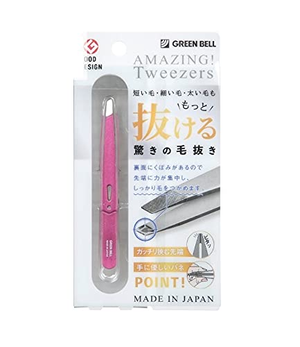 Green Bell Craftsmanship Tweezers Angled Tip GT-230 Shiny Pink
