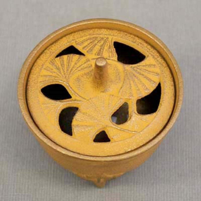Iwachu Ginkgo Gold Yellow Incense Burner Nambu Ironware 8.5x9cm-Kiichin - The #1 Place for Japanese Goods in Your Hand!