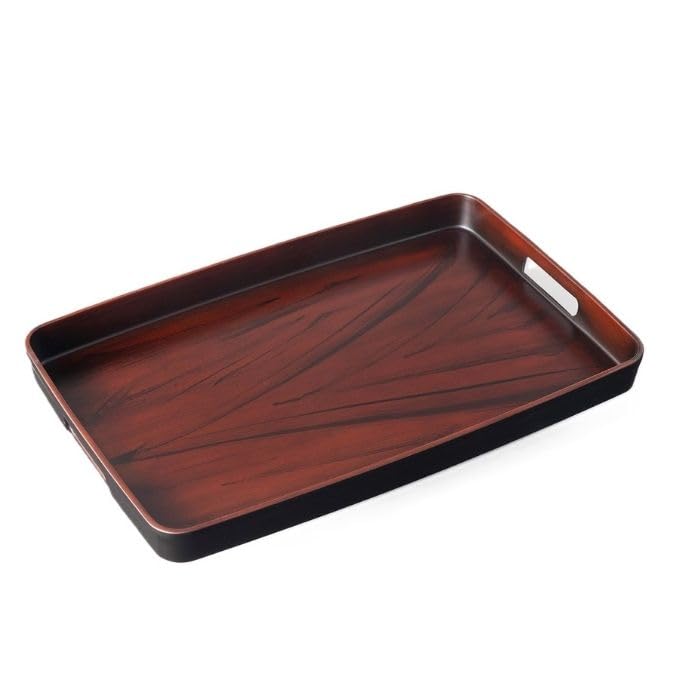 Yamaya Lacquerware Shop Long Black Kiso Tray 48cm Non-Slip Wood Grain Pattern-Kiichin - The #1 Place for Japanese Goods in Your Hand!