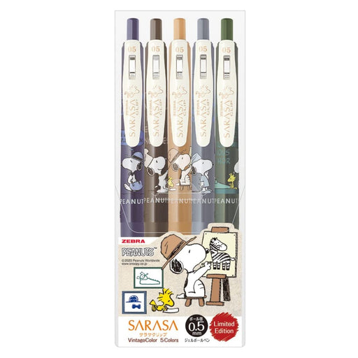 Zebra Sarasa Clip Vintage Snoopy Color Set 0.5mm Gel Ballpoint Pen 5 Pack-Kiichin - The #1 Place for Japanese Goods in Your Hand!