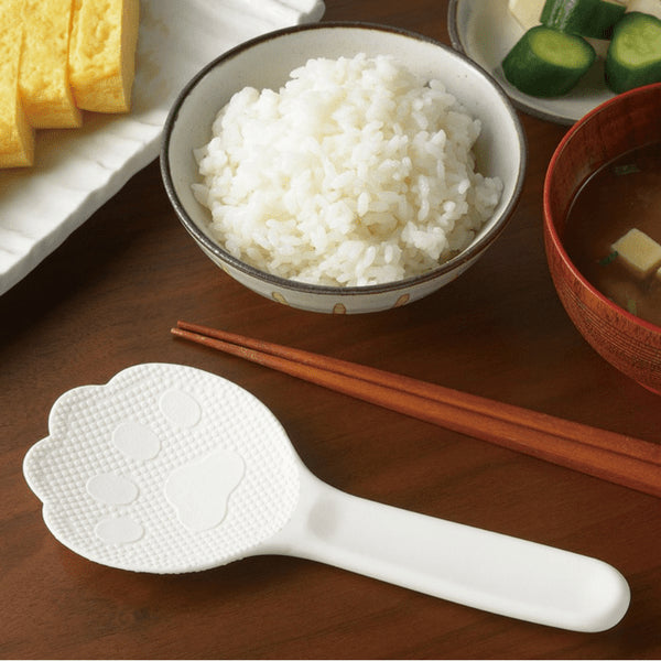 Akebono Non-Stick Cat Paw Shamoji Rice Spatula - White (19.2cm)-Kiichin - The #1 Place for Japanese Goods in Your Hand!