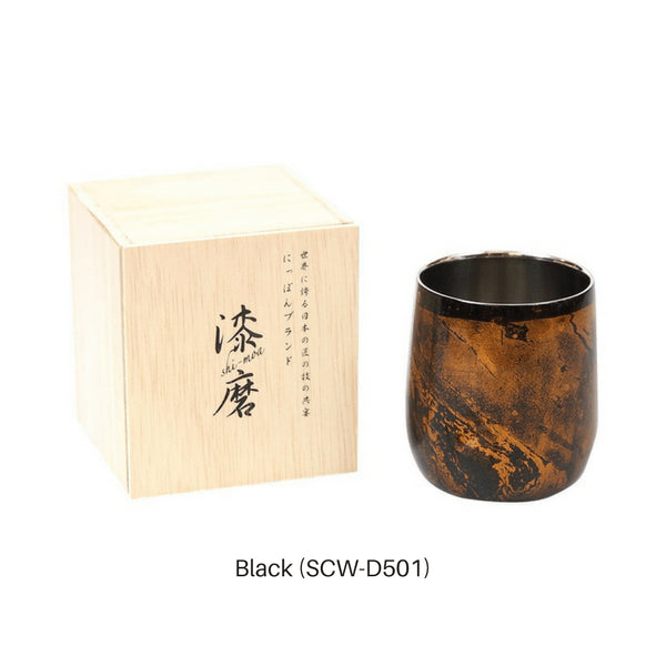 Asahi Japan Yamanaka Urushi Lacquered Double-Wall Round Glass 250Ml Gift Box - Elegant Black Design-Kiichin - The #1 Place for Japanese Goods in Your Hand!