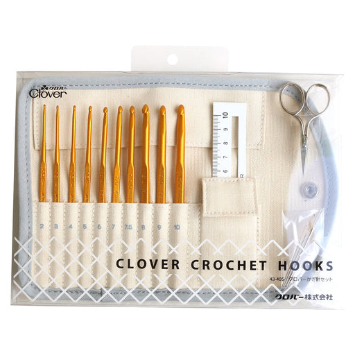 Clover Japan Crochet Hook Set - 10 Hooks, 3 Staples, Mini Scissors, Knit Gauge Case-Kiichin - The #1 Place for Japanese Goods in Your Hand!