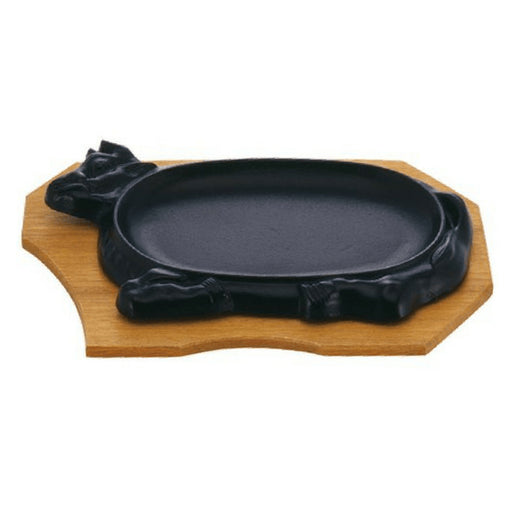 Ikenaga Cow Shaped Sizzle Platter with Wood Base - Premium Cast Iron Cookware-Kiichin - The #1 Place for Japanese Goods in Your Hand!