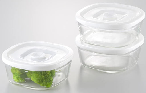 Iwaki Japan Heat Resistant Glass Airtight Container Set - White Square, 3Pcs-Kiichin - The #1 Place for Japanese Goods in Your Hand!
