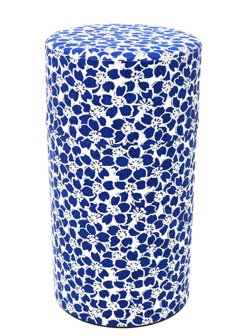 Kitsusako Yuzen Paper Tea Can - Cherry Blossom Pattern Tea Caddy (Blue 150G)-Kiichin - The #1 Place for Japanese Goods in Your Hand!