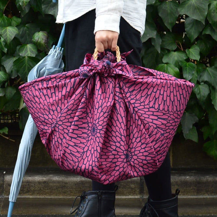 Musubi Furoshiki 100 Isa Pattern Chrysanthemum Purple 100Cm - Water Repellent Polyester-Kiichin - The #1 Place for Japanese Goods in Your Hand!