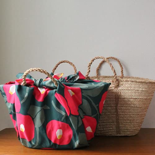 Musubi Aqua Drop Camellia Moss Green Water Repellent Furoshiki - 100cm Polyester-Kiichin - The #1 Place for Japanese Goods in Your Hand!