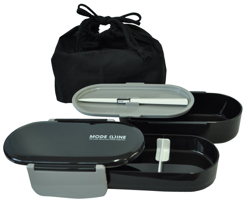 Skater 2-Tier 670ml Lunch Box KQD3 w/Drawstring Mode Line Black-Kiichin - The #1 Place for Japanese Goods in Your Hand!