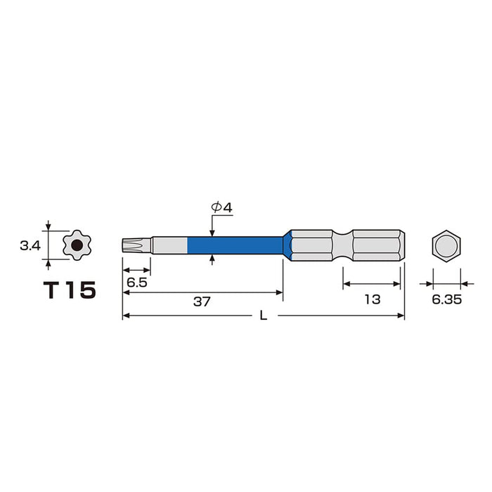 Anex Stool T15X65 Color Bit Hex Lobe Single Head Tool with Hole Actx-1565-Kiichin - The #1 Place for Japanese Goods in Your Hand!