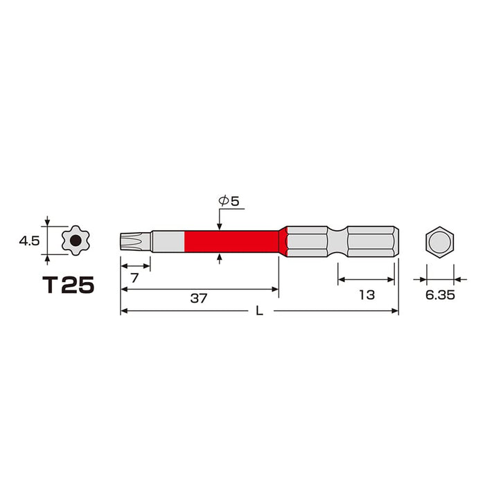 Anex Single Head T25X65 Hex Lobe Color Bit Tool With Hole Actx-2565-Kiichin - The #1 Place for Japanese Goods in Your Hand!