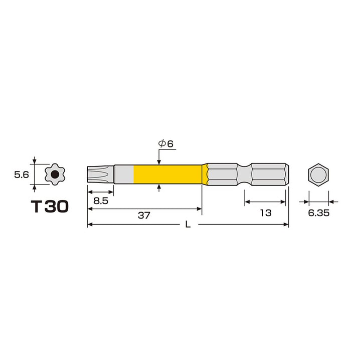 Anex T30X65 Hex Lobe Single Head Tool with Hole - Annex Color Bit-Kiichin - The #1 Place for Japanese Goods in Your Hand!