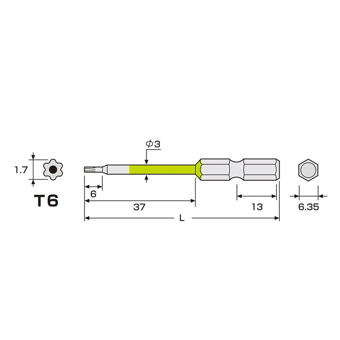 Anex T6X65 Single Head Hex Lobe Color Bit Tool With Hole Actx-0665-Kiichin - The #1 Place for Japanese Goods in Your Hand!