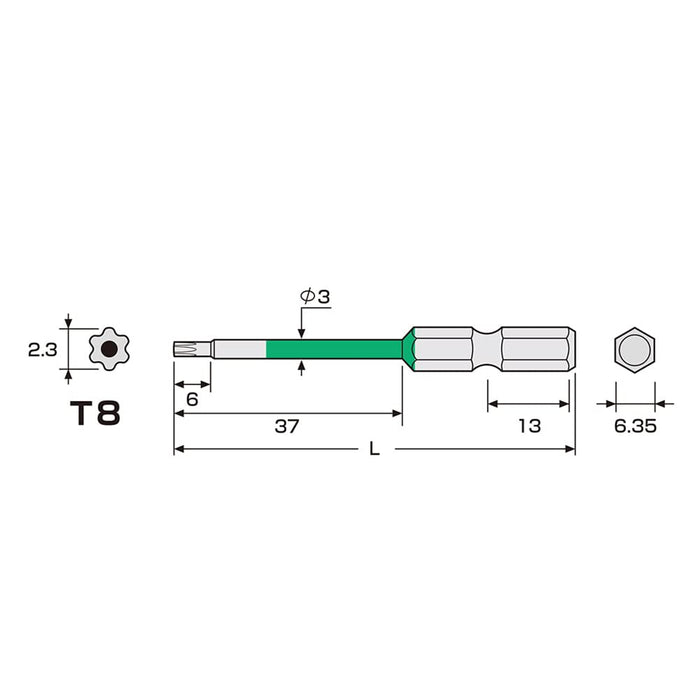 Anex T8X65 Color Bit Hex Lobe Single Head With Hole Anex Tool-Kiichin - The #1 Place for Japanese Goods in Your Hand!