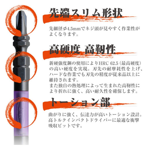Anex Tool Annex Kuroryu Double-Headed Slim +2x110 Tough Bit Set of 5-Kiichin - The #1 Place for Japanese Goods in Your Hand!