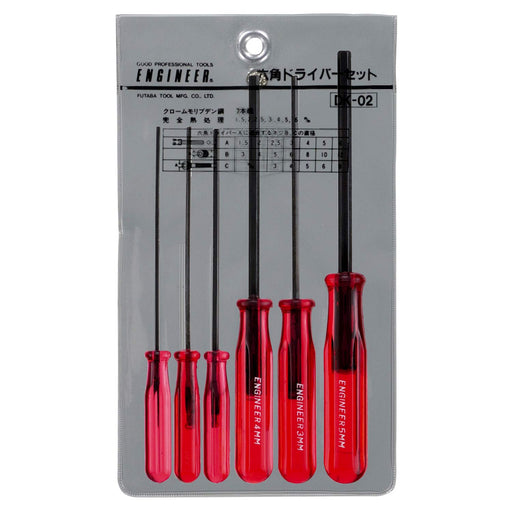 Engineer DK-02 Hexagonal Screwdriver Set of 6 Red - Sizes 1.5 to 5mm-Kiichin - The #1 Place for Japanese Goods in Your Hand!