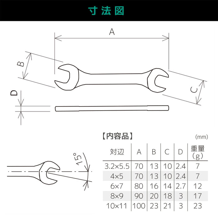 Engineer Brand Ts-05 Open Spanner Set 5-Piece Premium Quality Tools-Kiichin - The #1 Place for Japanese Goods in Your Hand!