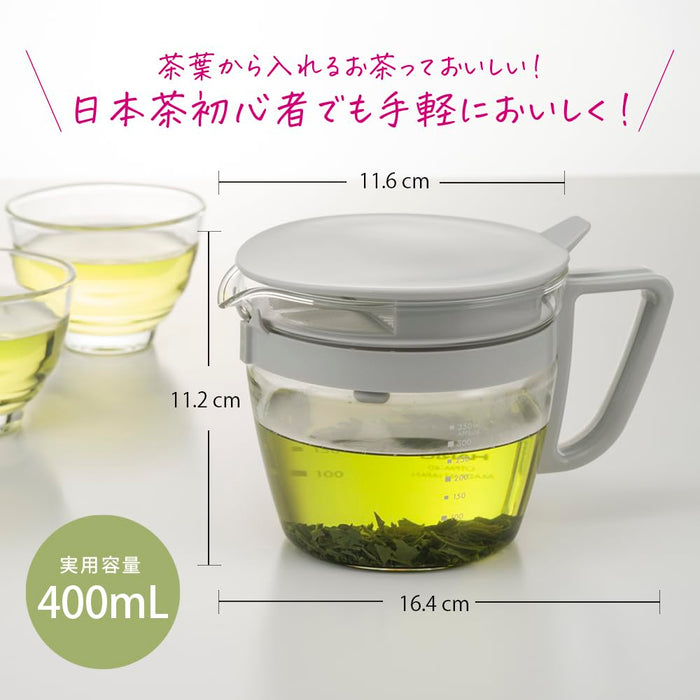 Hario Marti Kyusu Teapot Pale Gray 400ml Glass Made in Japan