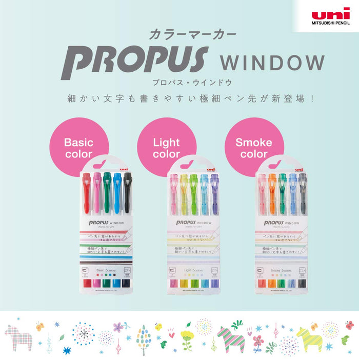 Mitsubishi Pencil Propass Window Smoke Color Marker Set of 5 Colors-Kiichin - The #1 Place for Japanese Goods in Your Hand!