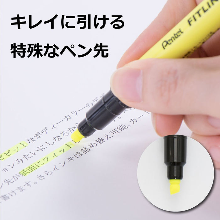 Pentel Fitline Yellow Highlighter SLW11-G Pack of 10 Pieces-Kiichin - The #1 Place for Japanese Goods in Your Hand!