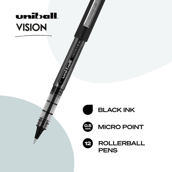 Mitsubishi Pencil Uni-Ball Vision Micro Black Ink Waterproof Rollerball Pen Pack of 12-Kiichin - The #1 Place for Japanese Goods in Your Hand!