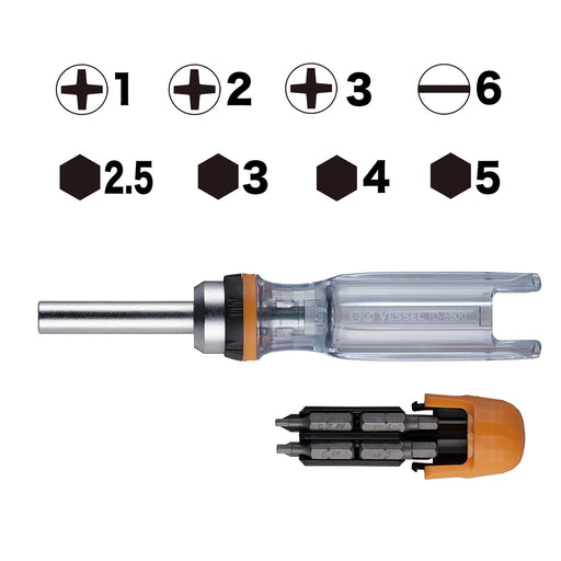 Vessel TD-6808MG Ratchet Driver with 8 Bits - High-Performance Tool-Kiichin - The #1 Place for Japanese Goods in Your Hand!