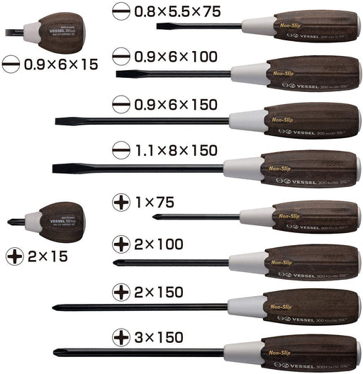 Vessel Woody Driver Set of 10 with Non-Slip Grip and Case - Model 3010Ps-Kiichin - The #1 Place for Japanese Goods in Your Hand!