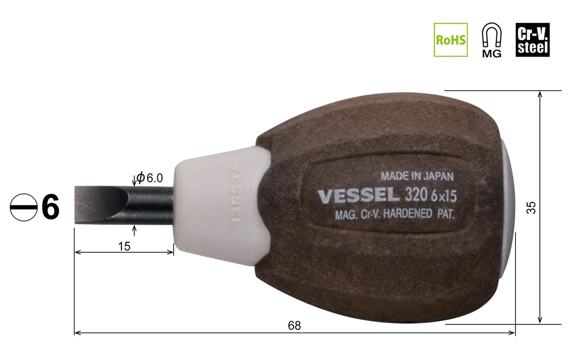 Vessel Woody Driver Stubby with Non-Slip Grip 6x15 320 - Vessel-Kiichin - The #1 Place for Japanese Goods in Your Hand!