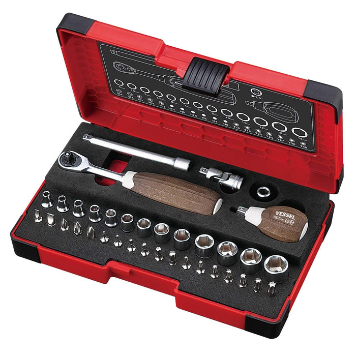 Vessel Woody 36Pcs Socket Wrench Set 1/4 Inch Drive 6.35mm - HRW2001M-Kiichin - The #1 Place for Japanese Goods in Your Hand!