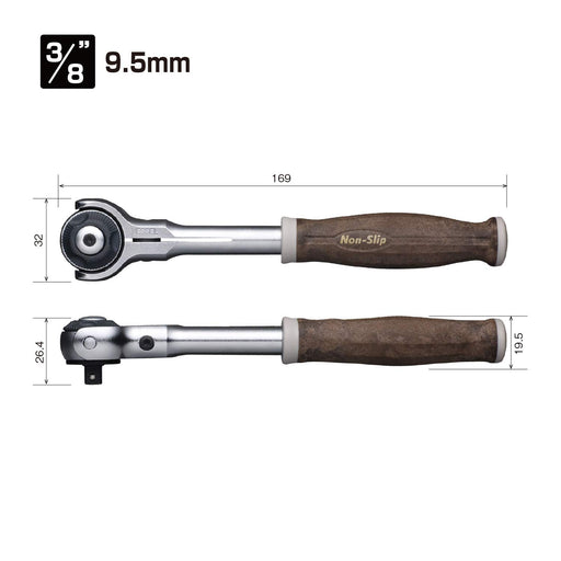 Vessel Woody Swivel Ratchet Handle Non-Slip Grip 1/4 Inch Drive HRH2-SW-Kiichin - The #1 Place for Japanese Goods in Your Hand!