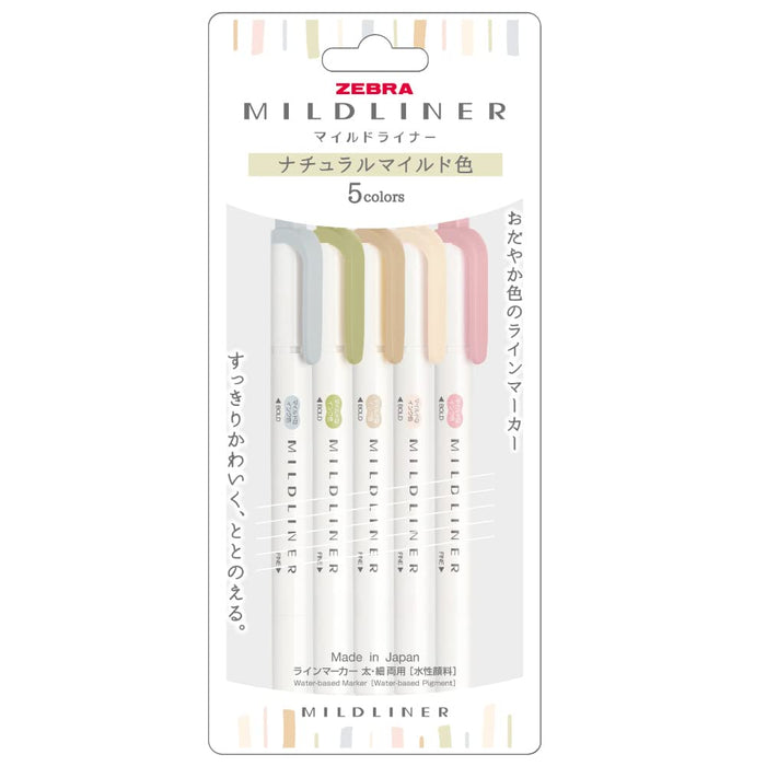 Zebra Mild Liner 5-Color Set Natural Tones - Zebra Brand Highlighters-Kiichin - The #1 Place for Japanese Goods in Your Hand!
