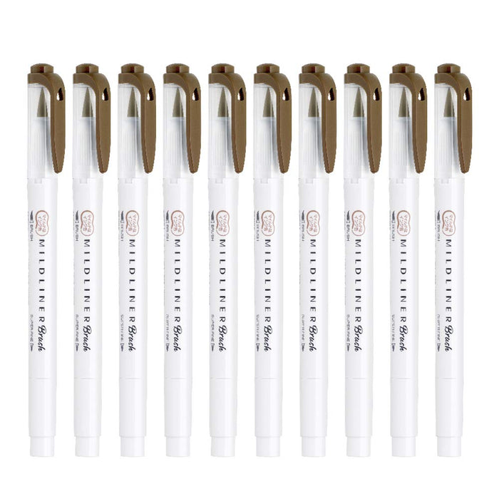 Zebra Mild Liner Brush Highlighter Mild Brown 10 Pieces Pack-Kiichin - The #1 Place for Japanese Goods in Your Hand!
