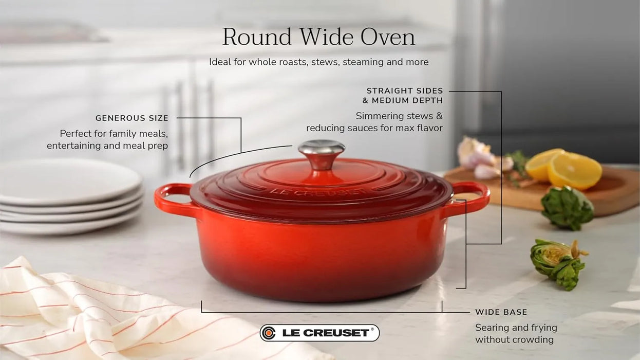 Le Creuset Signature Enameled Cast Iron Wide Round Dutch Oven 6.75 Qt White Le Creuset
