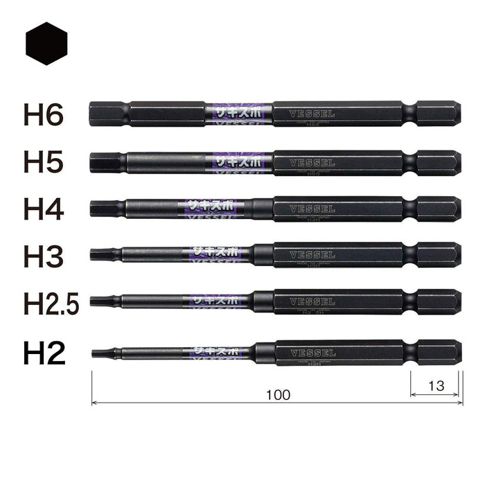 Vessel SS16H-6Psa Hex Driver Bit Set 6pcs w/ Holder-Kiichin - The #1 Place for Japanese Goods in Your Hand!