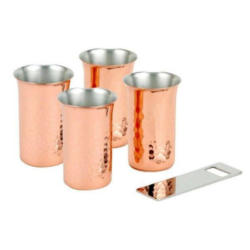 Asahi Copper Glassware Set with Bottle Opener - 4 Glasses (160ml) [CNE924]-Kiichin - The #1 Place for Japanese Goods in Your Hand!