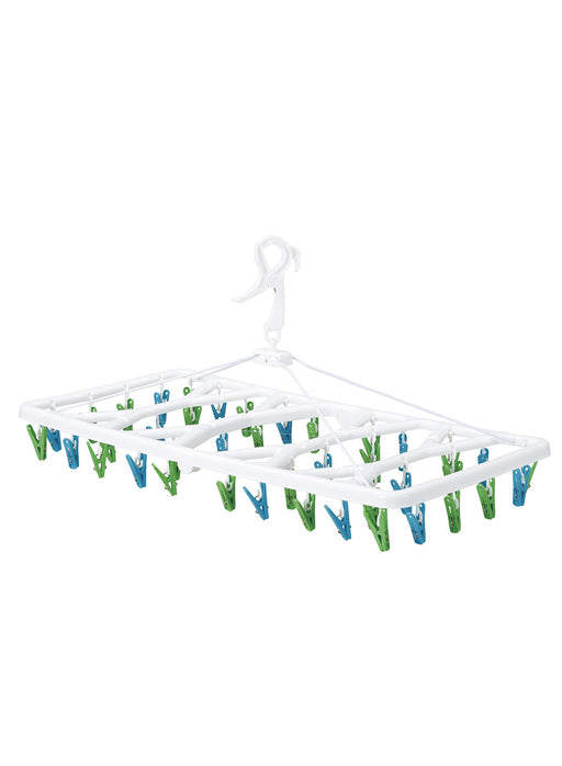 Cb Japan Laundry Clothesline Hanger - Green & Blue Resin Frame with 40 Hooks-Kiichin - The #1 Place for Japanese Goods in Your Hand!