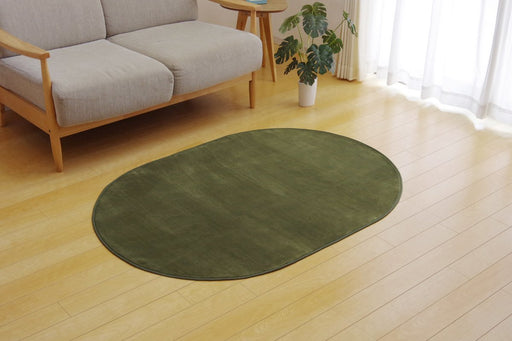 Ikehiko Corporation Oval Plain Peony Green Rug 100X140Cm - Washable & Antibacterial-Kiichin - The #1 Place for Japanese Goods in Your Hand!