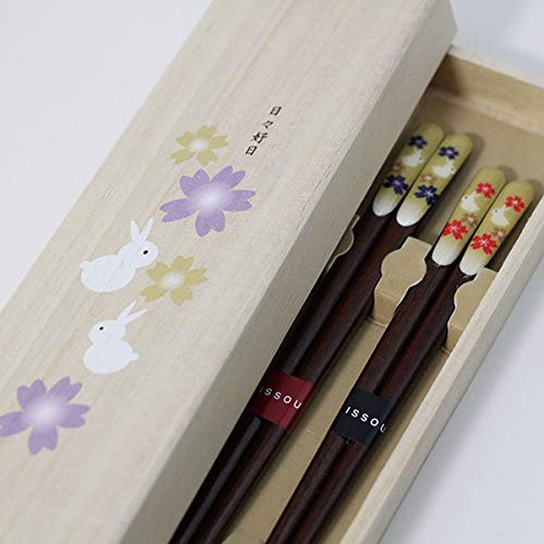 Japanese Paulownia Box with Raku Rabbit Chopsticks - Wooden Gift for Respect, Marriage, and 60th Birthday-Kiichin - The #1 Place for Japanese Goods in Your Hand!