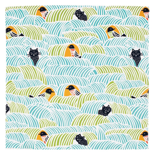 Musubi Furoshiki 70Cm Cat & Bird Green - Made In Japan - 21414-214 Kohare-Kiichin - The #1 Place for Japanese Goods in Your Hand!
