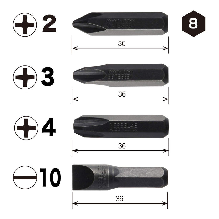 Vessel BS2500 Impact Driver Bit Set 4pcs-Kiichin - The #1 Place for Japanese Goods in Your Hand!